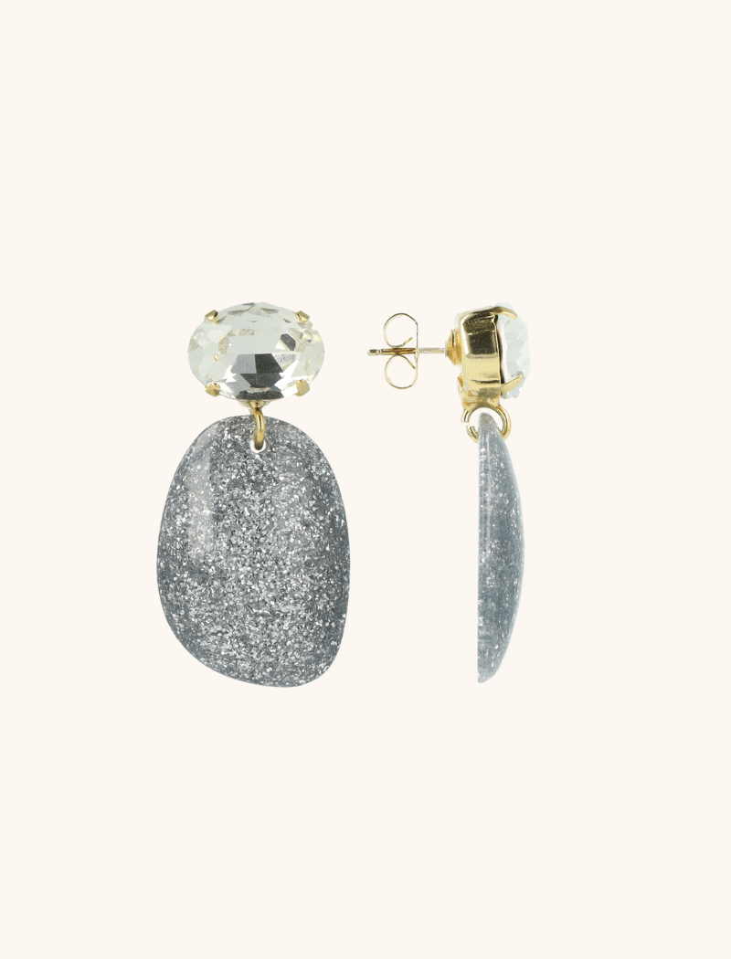 Lott. Gioielli Zilveren Glitter Oorbellen Little Sara Asymetrisch Crystal Ovaal S