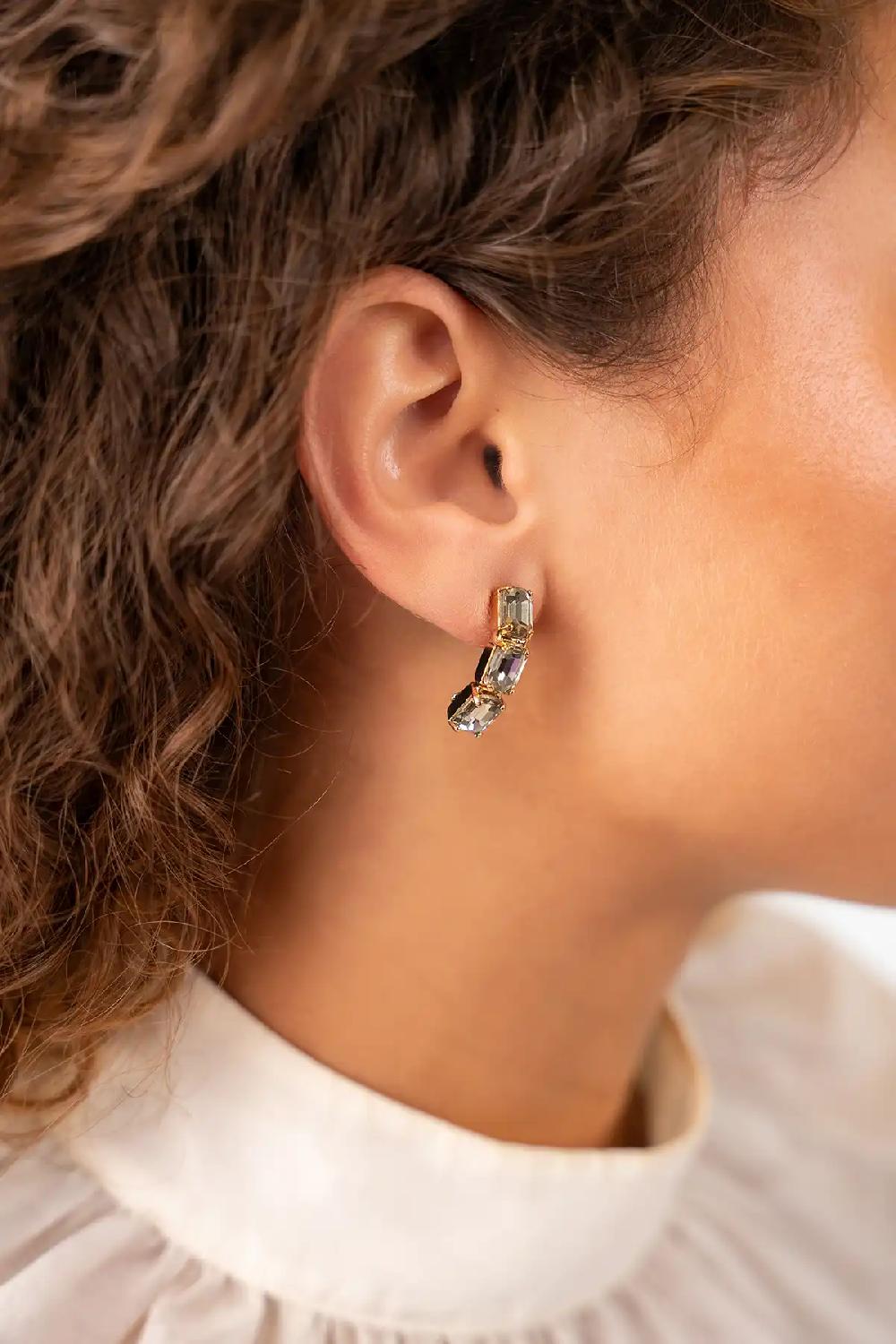 Lott. Gioielli Zwart Diamanten Triple Gebogen Oorbellen