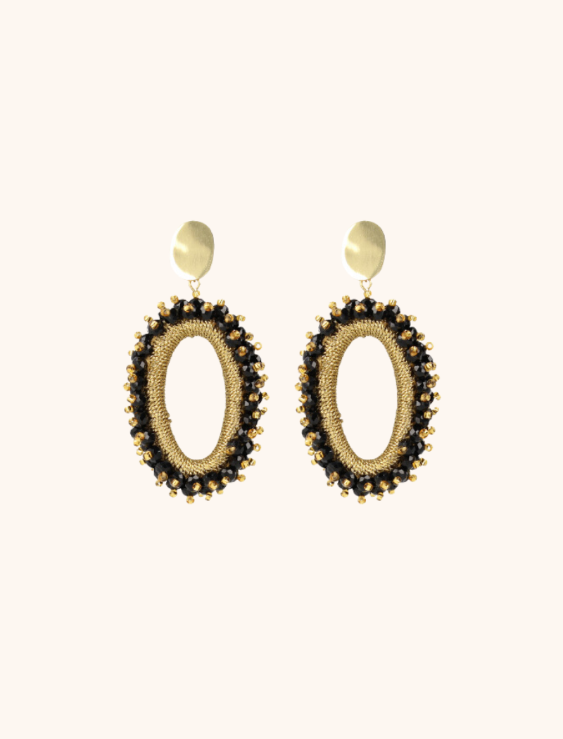 lott. gioielli Zwart gouden Oorbellen silk urchin ovaal L