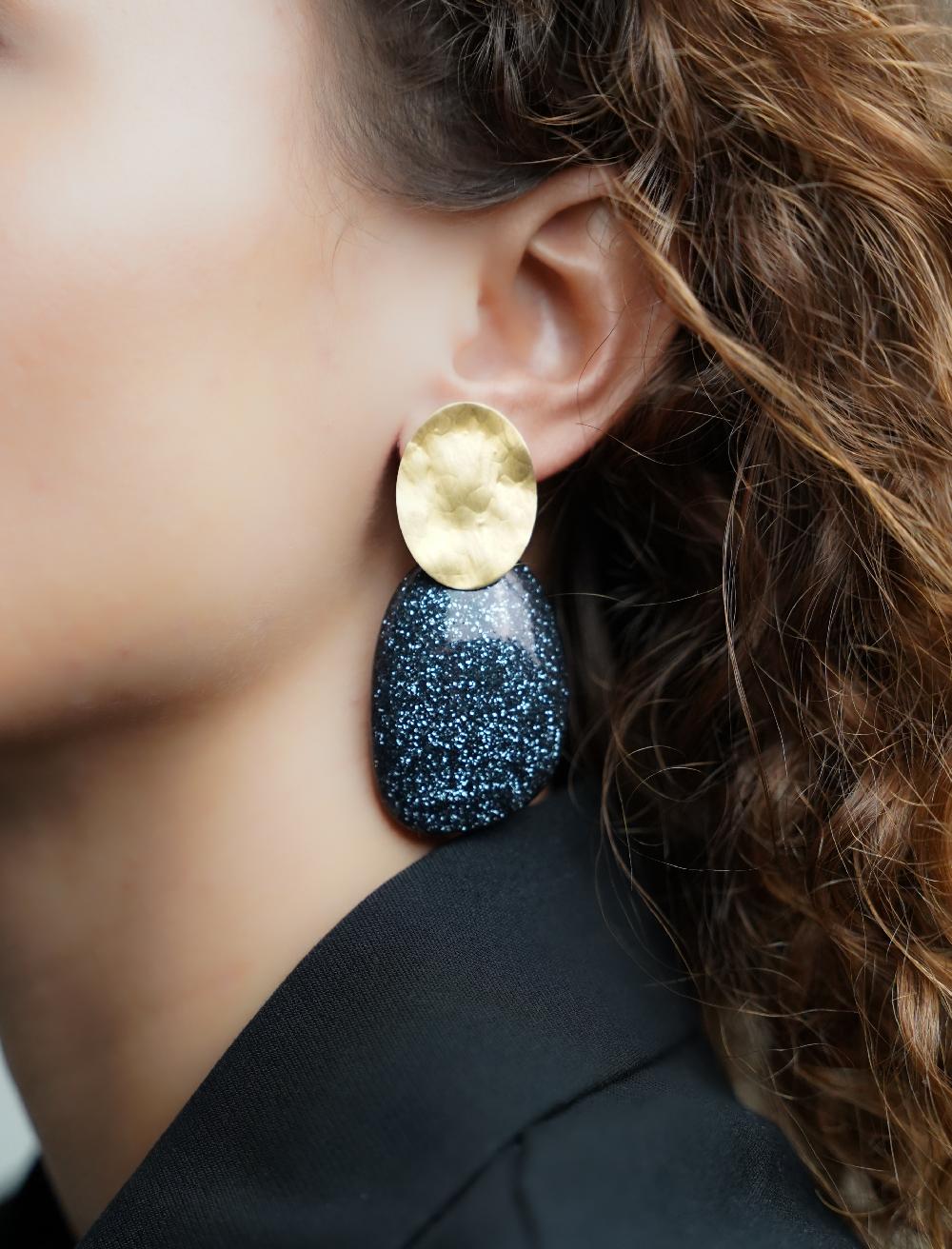 Lott. Gioielli Zwarte Glitter Oorbellen Aurora Ovaal L