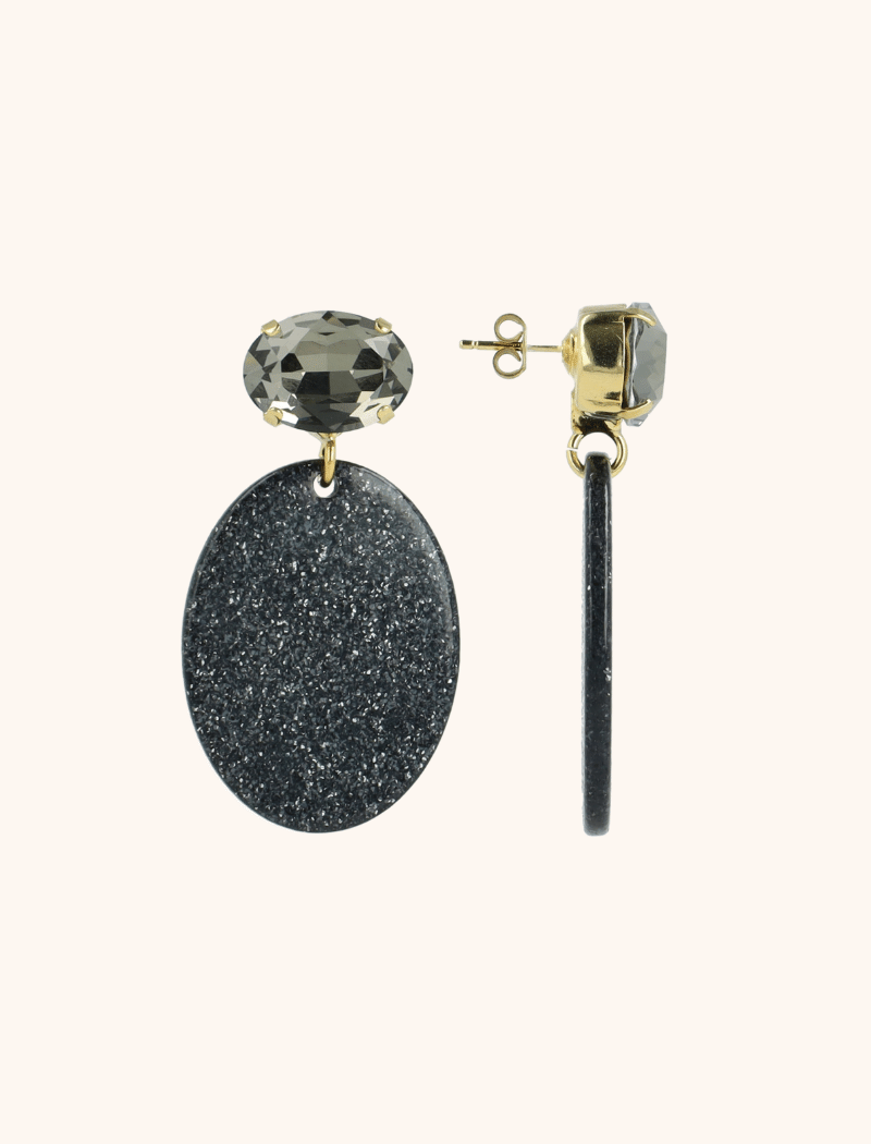 lott. gioielli Zwarte Glitter Oorbellen Celia Strass Ovaal S