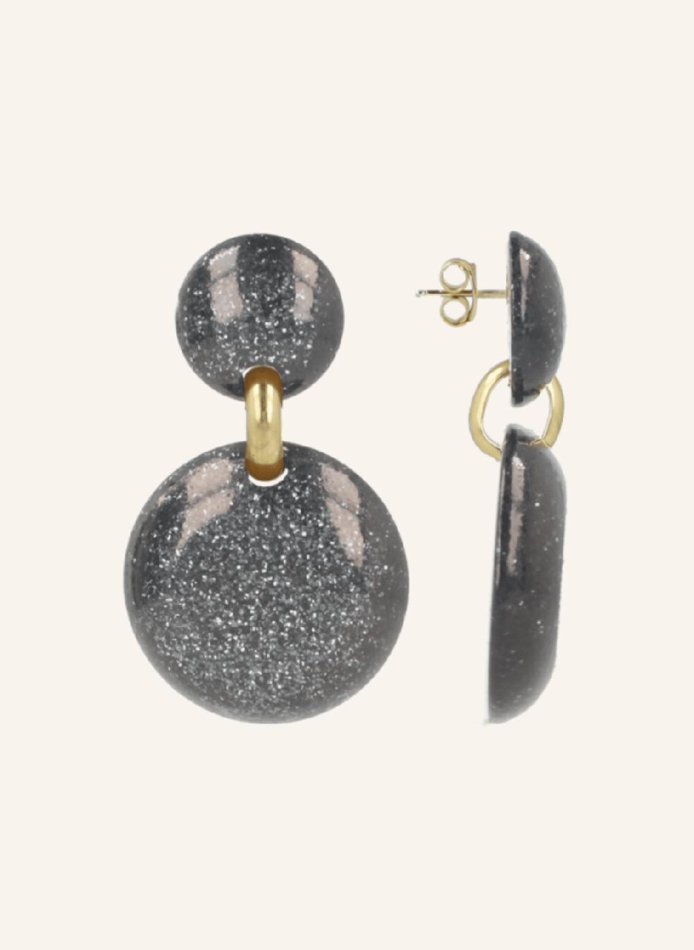 lott. gioielli Zwarte Glitter Oorbellen Xenia Medium Rond