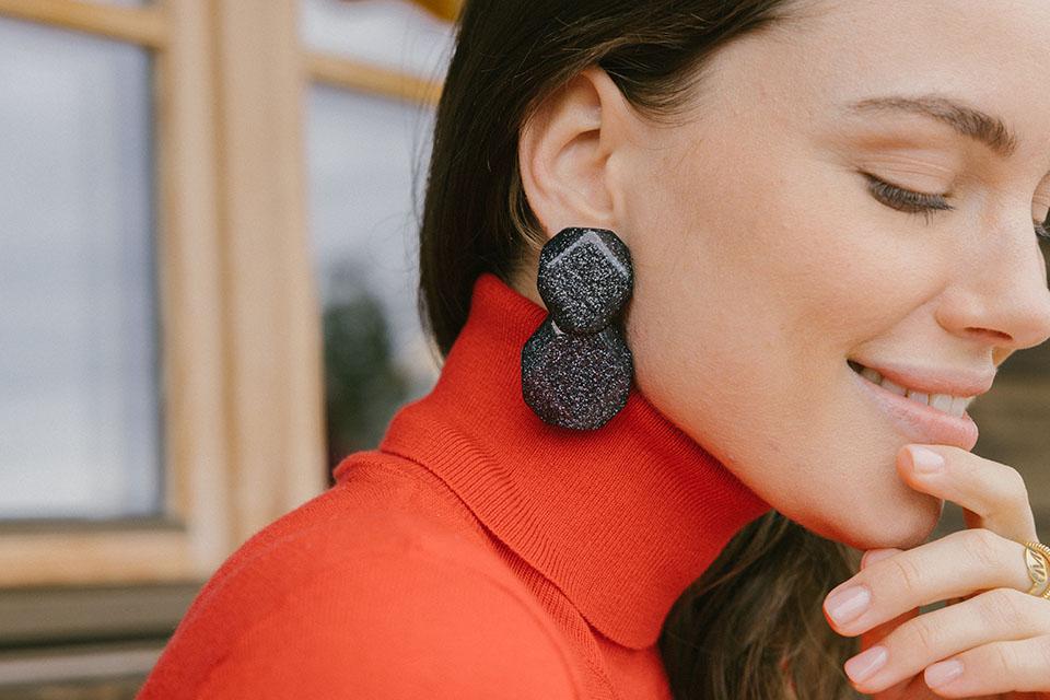 Lott. Gioielli Zwarte Glitter Oorbellen Zola Double M