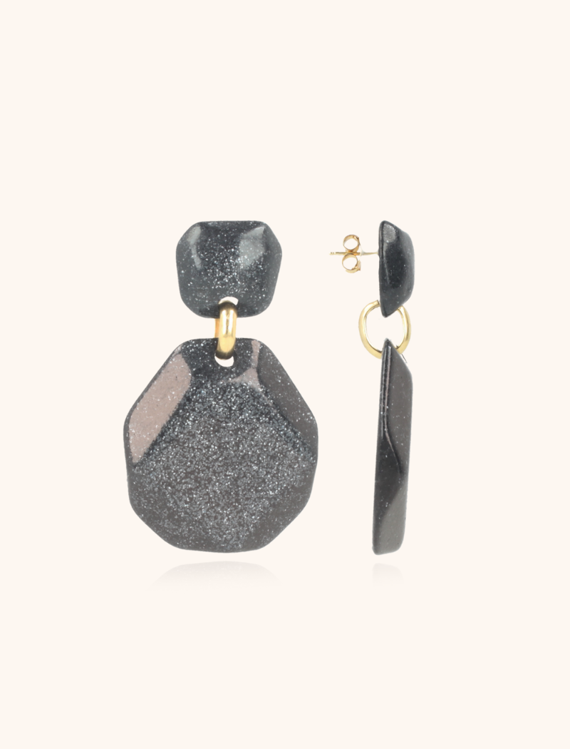 lott. gioielli Zwarte Glitter Oorbellen Zora Double XL