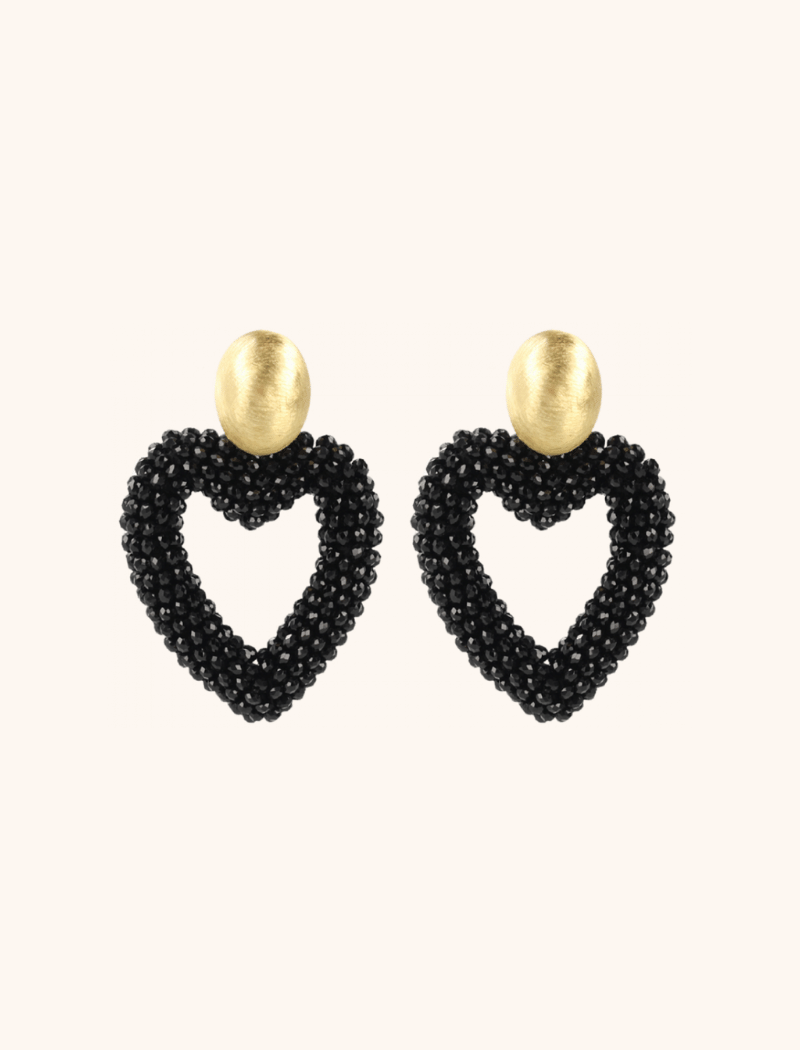 lott. gioielli Zwarte Hart Oorbellen Valentijn Brushed Ovaal