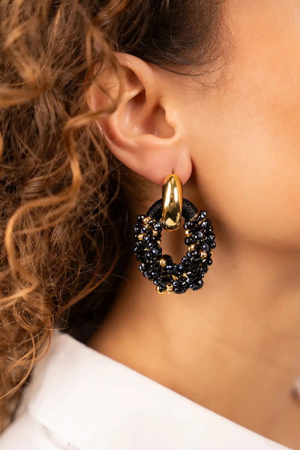 Lott. Gioielli Zwarte Oorbbellen Ophelia Combi Ovaal M