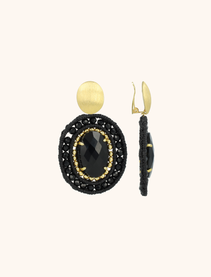 lott. gioielli Zwarte Oorbelle Belle Ovaal L Met Steen Clip