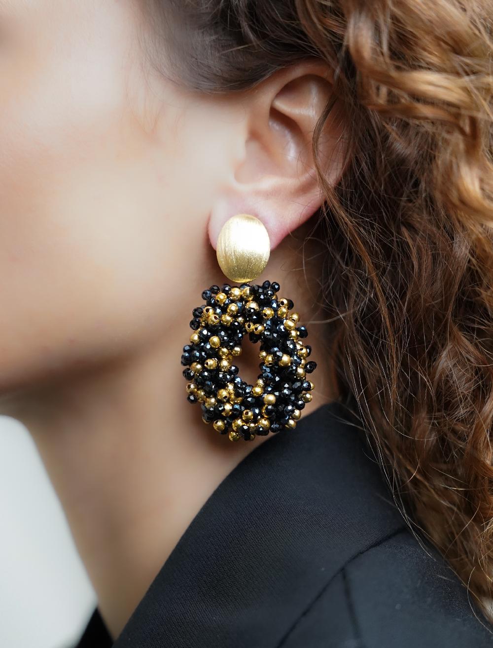 Lott. Gioielli Zwarte Oorbellen Katie Double Stones Ovaal M