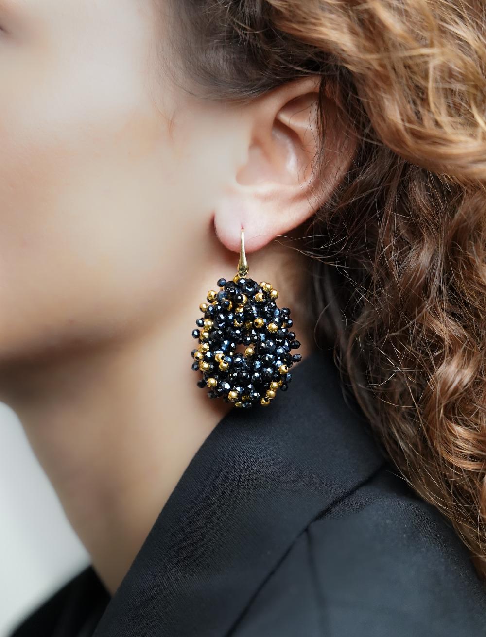 Lott. Gioielli Zwarte Oorbellen Louise Double Stones Drop S