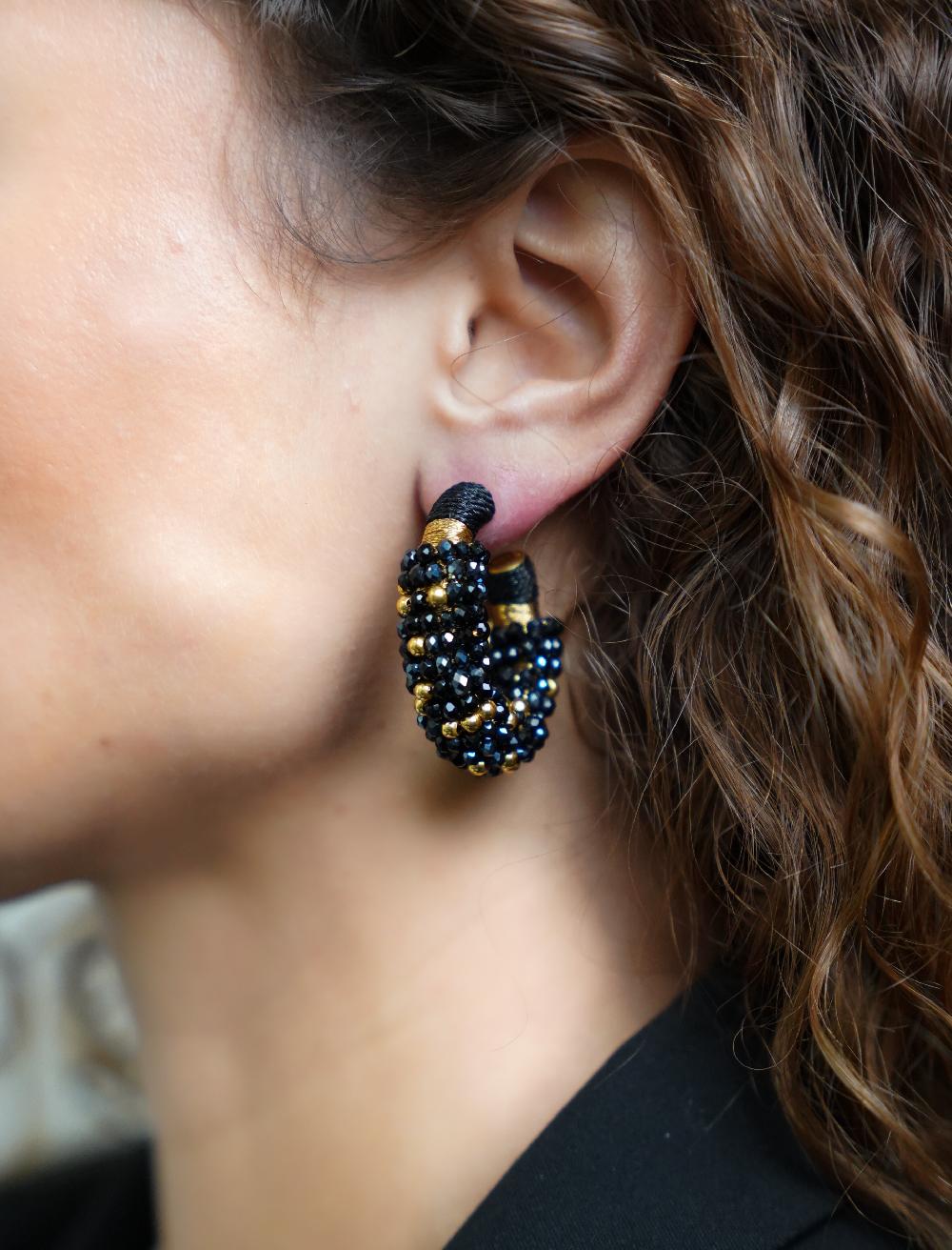 Lott. Gioielli Zwarte Oorbellen Luna Creole Combi Ovaal M