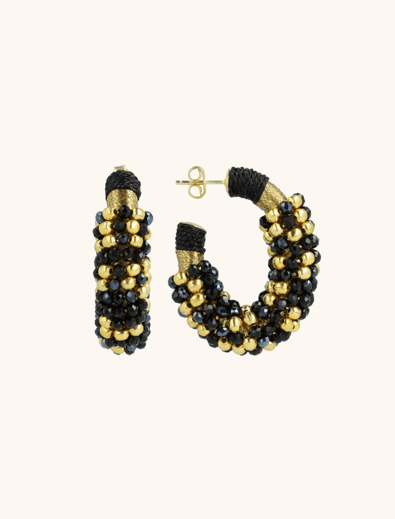 Lott. Gioielli Zwarte Oorbellen Luna Creole Combi Ovaal M