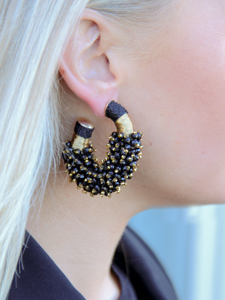 Lott. Gioielli Zwarte Oorbellen Luna Oval Double Stones