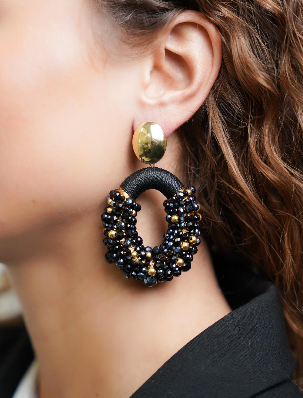 Lott. Gioielli Zwarte Oorbellen Ophelia Combi Ovaal L