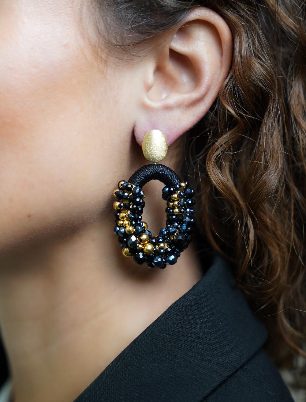 Lott. Gioielli Zwarte Oorbellen Ophelia Combi Ovaal M