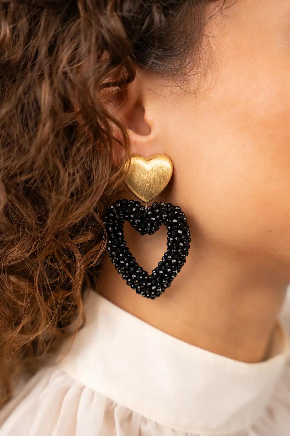 Lott. Gioielli Zwarte Oorbellen Valentijn Brushed Hart