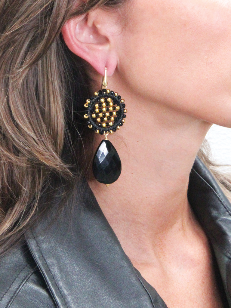 Lott. Gioielli Zwarte Oorbellen Venus Circle Double Stones S