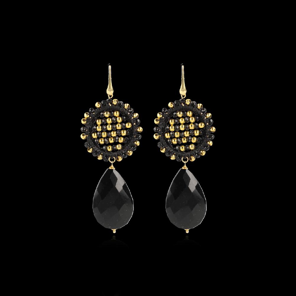 lott. gioielli Zwarte Oorbellen Venus Circle Double Stones S