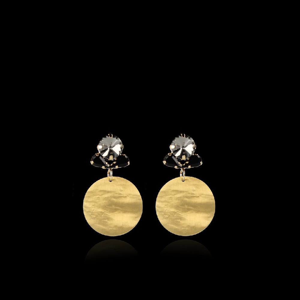 Lott. Gioielli Zwarte Strass Oorbellen Flower Hammerd Element M