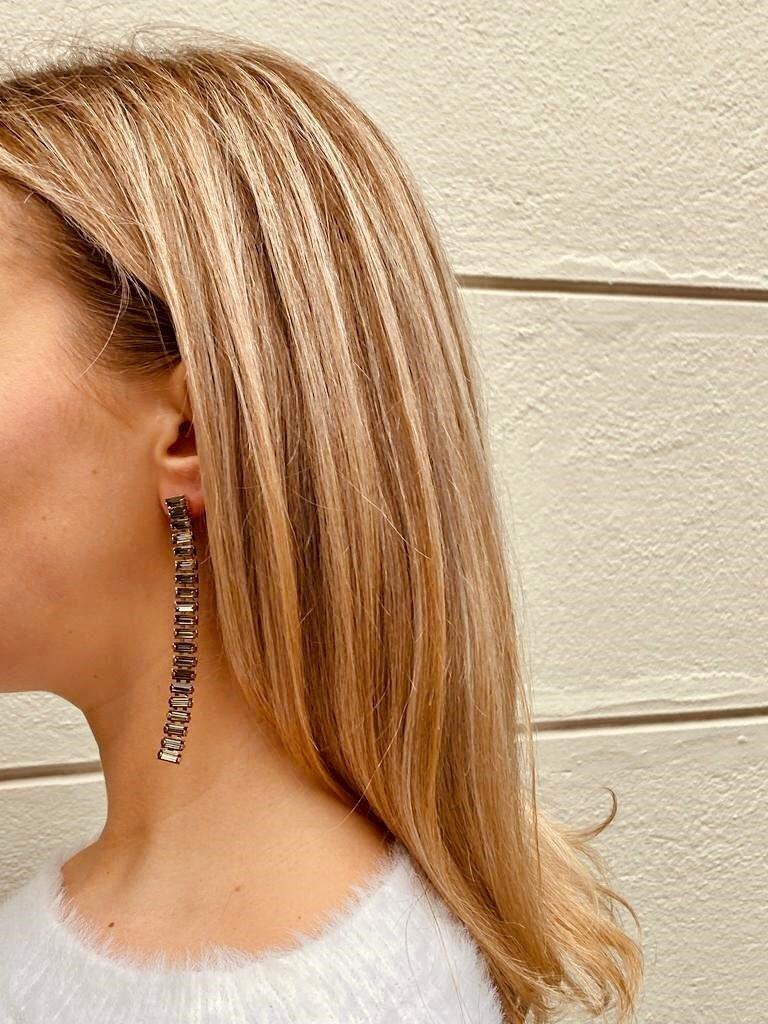 Lott. Gioielli Zwarte Strass Oorbellen Mosa Single Waterfall Diamond