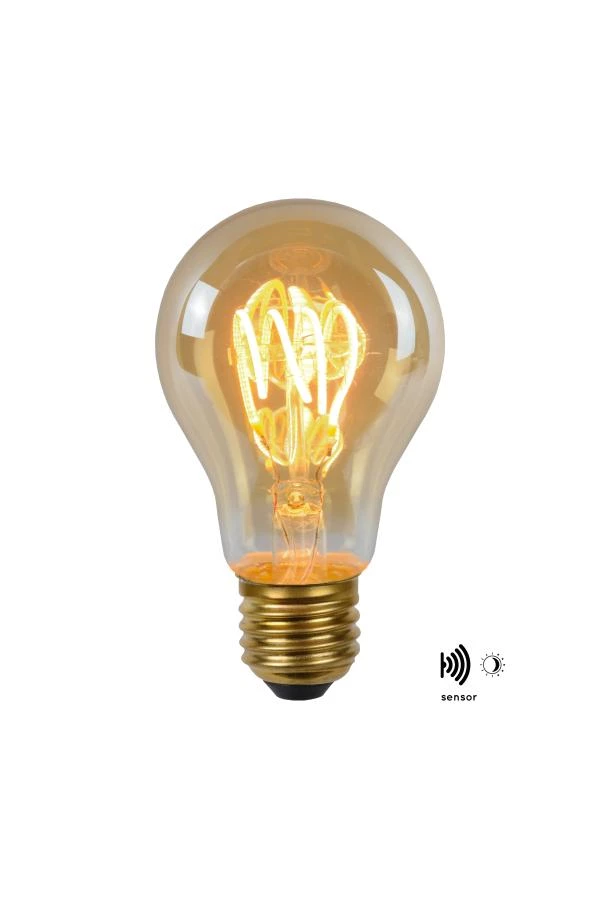 lucide Lucide A60 TWILIGHT SENSOR - Filament lamp - Ø 6 cm - LED - E27 - 1x4W 2200K - Dag/nacht sensor - Amber