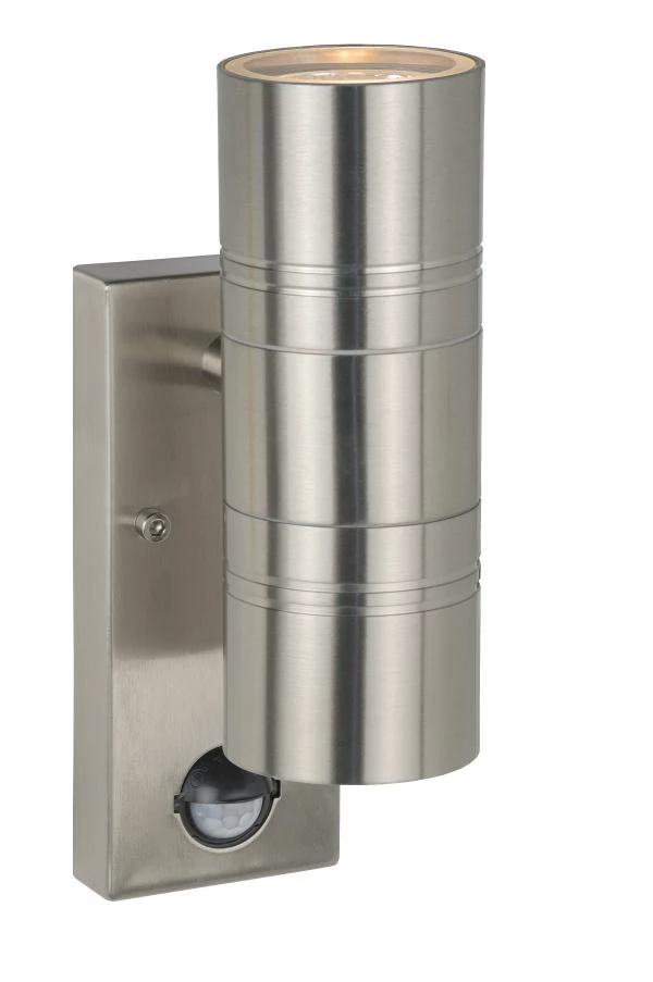 lucide Lucide ARNE-LED IR - Wandspot / Wandlamp Binnen/Buiten - Ø 6 3 cm - LED - GU10 - 2x5W 2700K - IP44 - Beweging & dag/nacht sensor - Mat chroom