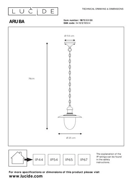 Lucide Lucide ARUBA - Hanglamp Binnen/Buiten - Ø 25 Cm - 1xE27 - IP44 - Zwart