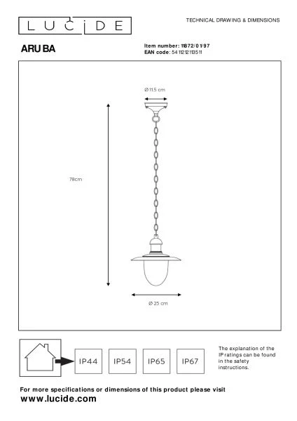 Lucide Lucide ARUBA - Hanglamp Binnen/Buiten - Ø 25 Cm - 1xE27 - IP44 - Roest Bruin