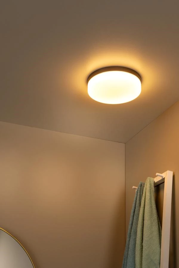 Lucide Lucide BISKIT - Plafonnière Badkamer - Ø 23 Cm - LED - 1x12W 2700K - IP44 - Bewegingssensor - Zwart