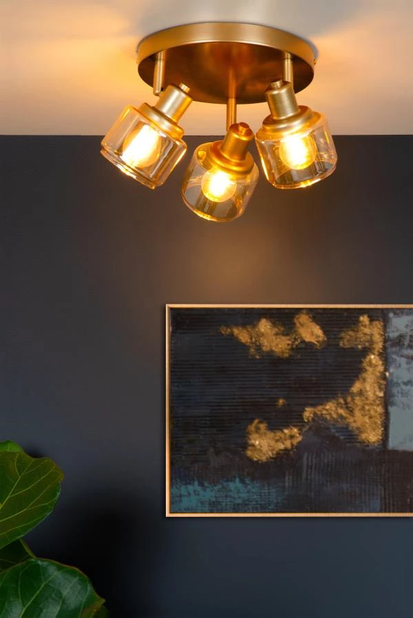 Lucide Lucide BJORN - Plafondspot - Ø 38 Cm - 3xE14 - Mat Goud / Messing