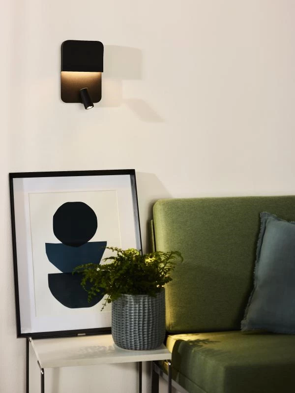 Lucide Lucide BOXER - Bedlamp / Wandlamp - LED - 3000K - Met USB Oplaadpunt - Zwart