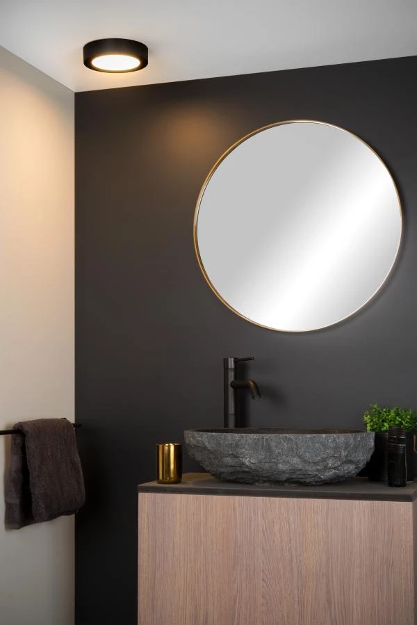 Lucide Lucide BRICE-LED - Plafonnière Badkamer - Ø 18 Cm - LED Dimb. - 1x12W 3000K - IP44 - Zwart