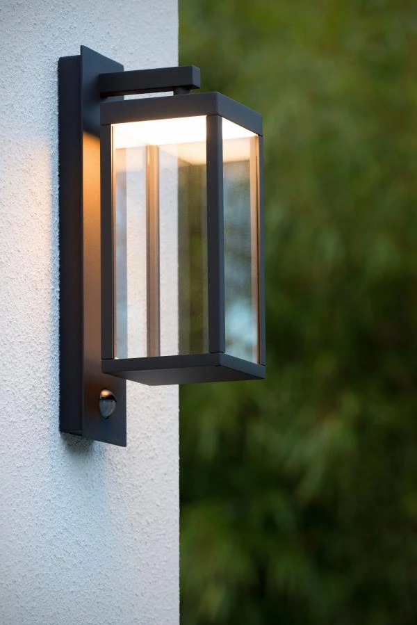 Lucide Lucide CLAIRETTE - Wandlamp Binnen/Buiten - LED - 1x13W 3000K - IP54 - Beweging & Dag/nacht Sensor (uitschakelbaar) - Antraciet