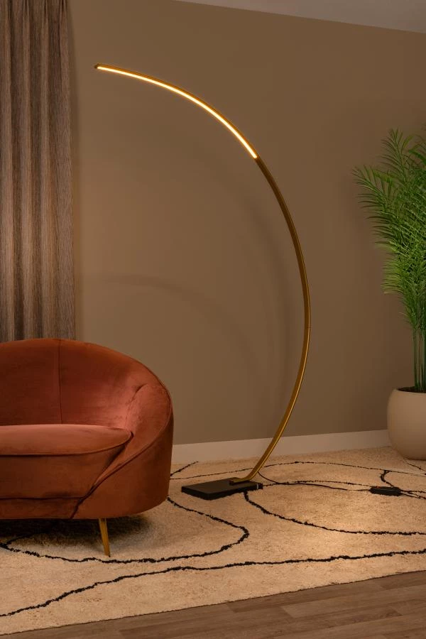 Lucide Lucide CURVE - Booglamp - LED Dimb. - 1x15W 2700K - Mat Goud / Messing