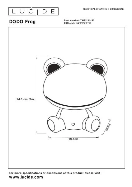 Lucide Lucide DODO FROG - Tafellamp Kinderkamer - LED 3 StepDim - 3x3W 4000K - Groen