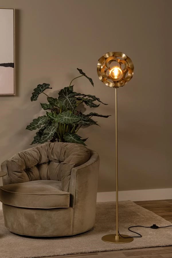 Lucide Lucide HANNELORE - Vloerlamp - Ø 30 Cm - 1xE27 - Mat Goud / Messing