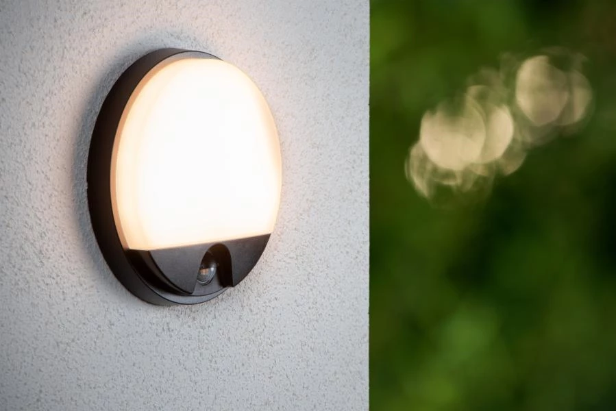 Lucide Lucide HUPS IR - Wandlamp Binnen/Buiten - Ø 21 Cm - LED - 1x10W 3000K - IP54 - Beweging & Dag/nacht Sensor - Zwart