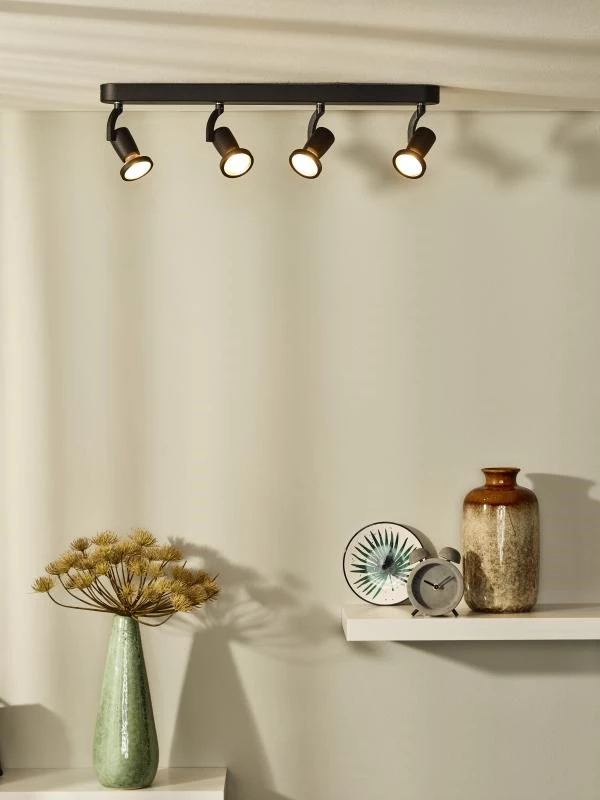 Lucide Lucide JASTER-LED - Plafondspot - LED - GU10 - 4x5W 2700K - Zwart