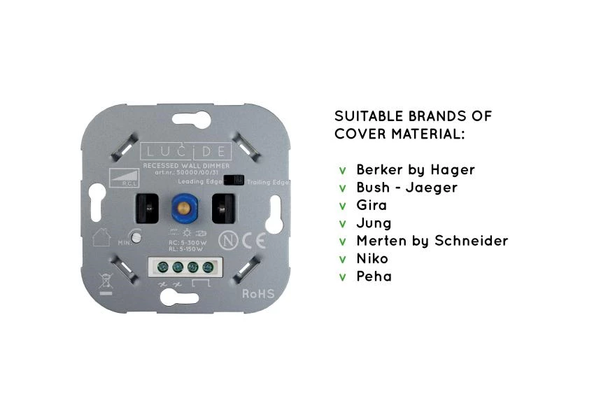 Lucide Lucide LED Dimmer Fase Aansnijding RL 5-150W /Fase Afsnijding RC 5-300W Wit