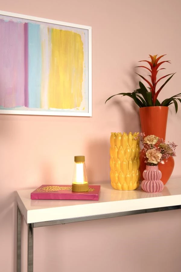 Lucide Lucide LORALI - Oplaadbare Tafellamp Binnen/Buiten - Accu/Batterij - Ø 7 7 Cm - LED Dimb. - 1x1 2W 2600K/3000K - IP44 - Okergeel