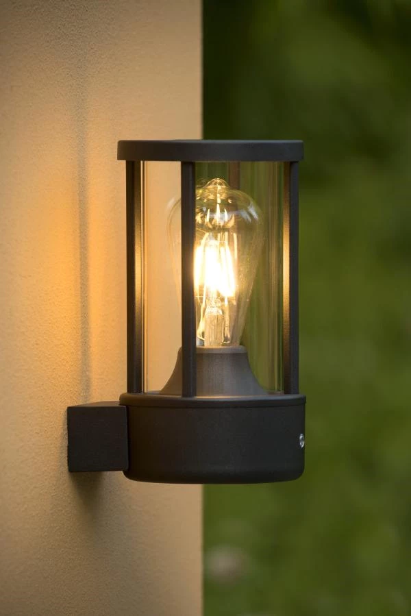Lucide Lucide LORI - Wandlamp Binnen/Buiten - Ø 12 Cm - 1xE27 - IP44 - Dag/nacht Sensor - Antraciet