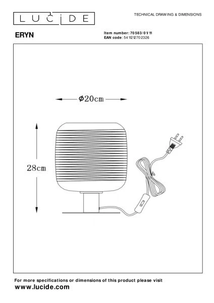 Lucide Lucide ERYN - Tafellamp - Ø 20 Cm - 1xE27 - Chroom