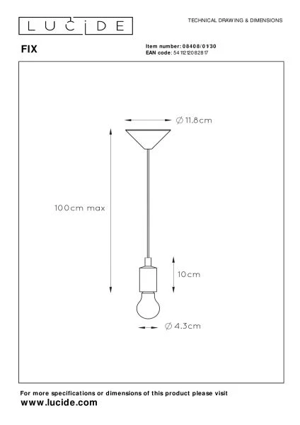 Lucide Lucide FIX - Hanglamp - Ø 10 Cm - 1xE27 - Zwart