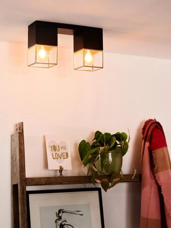 Lucide Lucide RIXT - Plafonnière - 2xE27 - Zwart