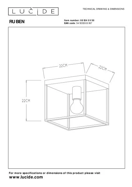 Lucide Lucide RUBEN - Plafonnière - 1xE27 - Zwart