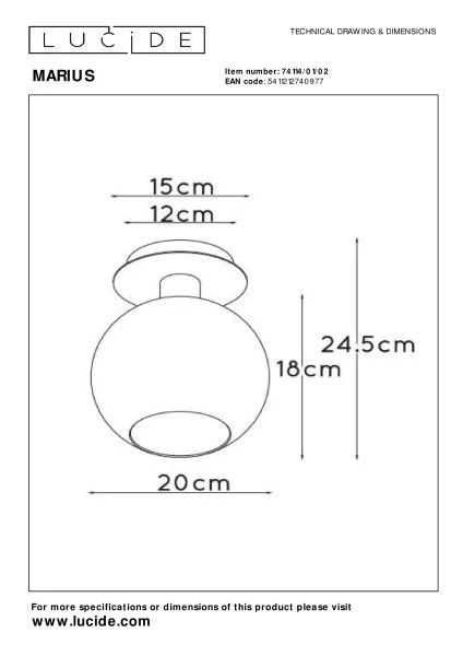 Lucide Lucide MARIUS - Plafonnière - 1xE27 - Mat Goud / Messing