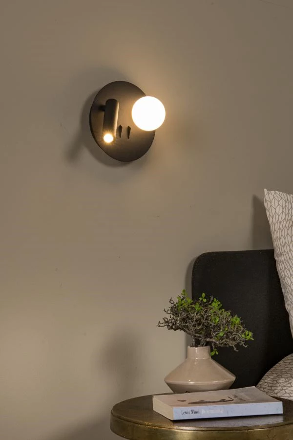 Lucide Lucide MATIZ - Bedlamp / Wandlamp - Ø 16 5 Cm - LED - 3000K - Met USB Oplaadpunt - Zwart