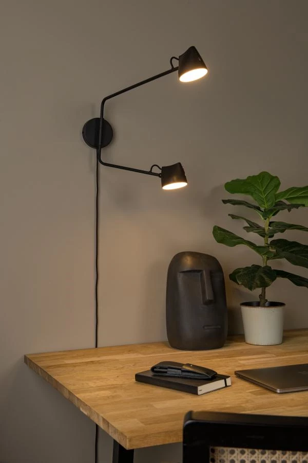 Lucide Lucide MILNE - Wandlamp - LED Dimb. - 2x8W 2700K - Zwart