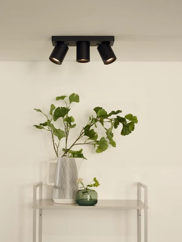 Lucide Lucide NIGEL - Plafondspot - LED Dim To Warm - GU10 - 3x5W 2200K/3000K - Zwart