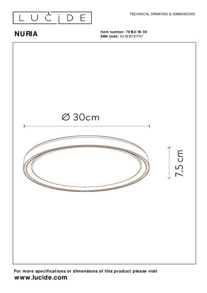Lucide Lucide NURIA - Plafonnière - Ø 30 Cm - LED 3 StepDim - 1x18W 2700K - Zwart