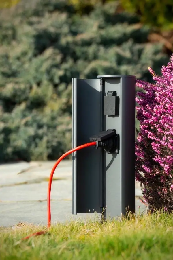 Lucide Lucide POWERPOINT - Buitenstopcontact Zuil - Stopcontacten Met Randaarde - Type F - EUR/RUS Standaard - Ø 10 Cm - IP44 ? Antraciet